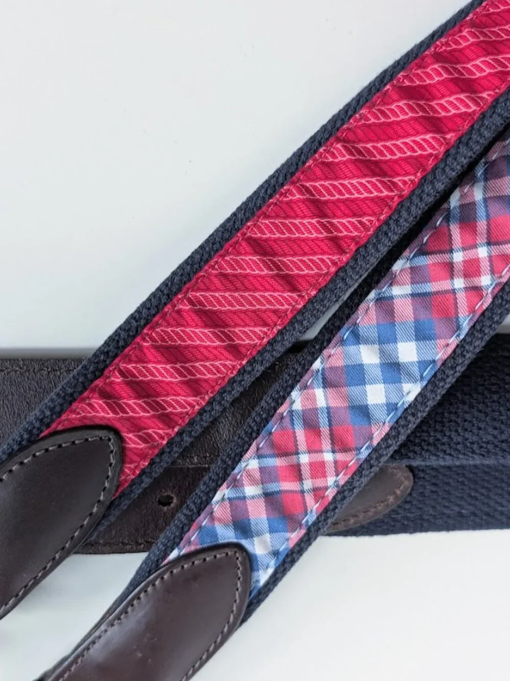 One* Vineyard Vines Multi Color Belt with Brown Leather Trim Size:32 NWOT